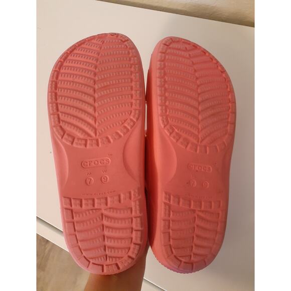 CROCS Iconic Ladies Pink Two Strap Comfort Slides Sandals Jibbitz size 9 EUC - Picture 5 of 6